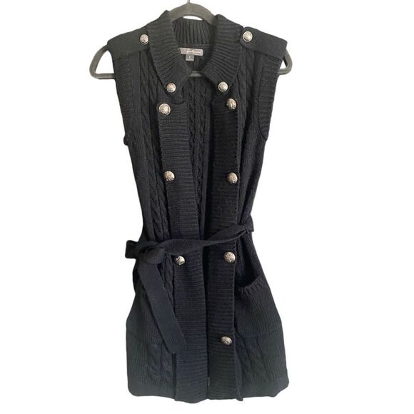Twenty One Black Sleeveless Open Cardigan withh Button Detail and Belt. Small - Picture 1 of 8